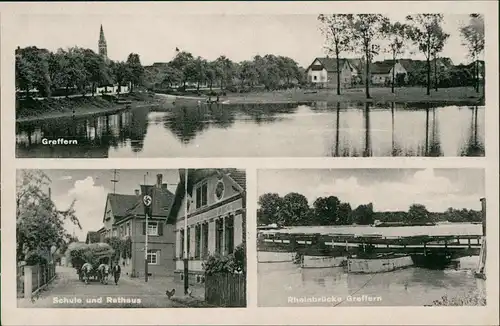 Greffern-Rheinmünster Ortsansichten mit Panorama, Schule  Rhein-Brücke 1940