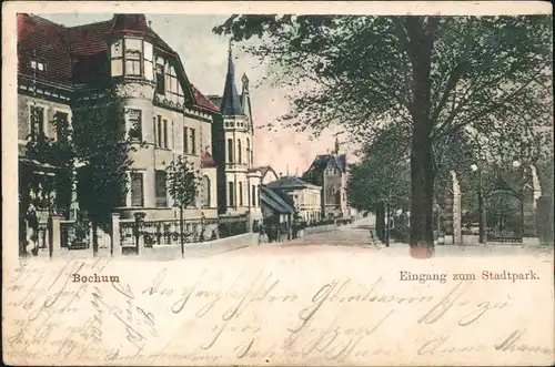 Ansichtskarte Bochum Straßen Partie am Eingang zum Stadtpark 1903