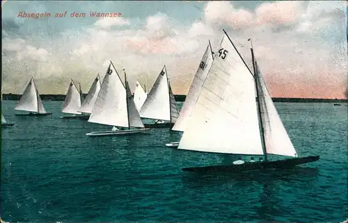 Ansichtskarte Wannsee-Berlin Absegeln auf dem Wannsee 1910