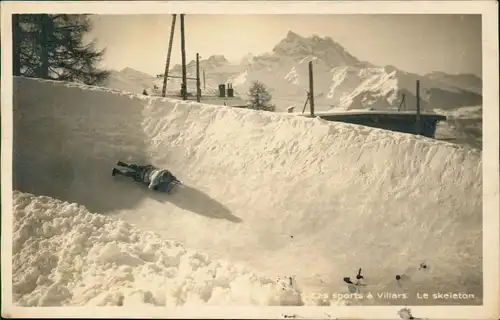 Villars-Sur-Ollon Blick auf Rodler in der Rodelbahn Le Skeleton 1910