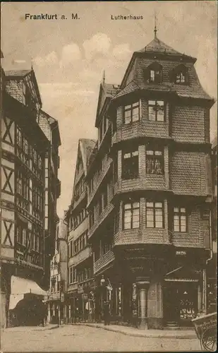 Ansichtskarte Frankfurt am Main Lutherhaus, Geschäfte 1916