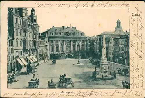 Ansichtskarte Bonn Marktplatz, Kutschen 1904