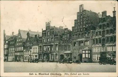 Ansichtskarte Lüneburg Alte Giebelhäuser am Sande, Autos 1925