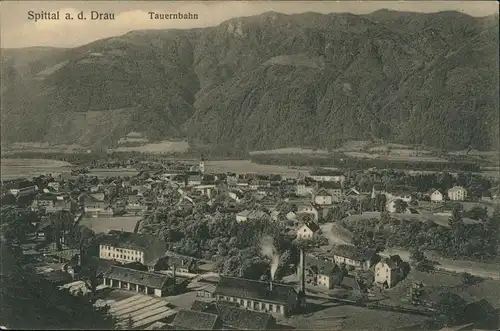 Ansichtskarte Spittal an der Drau Panorama-Ansicht, Tauernbahn 1910