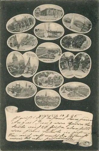 Ansichtskarte Mannheim Mehrbildkarte mit vielen Stadtteilansichten 1906/1905