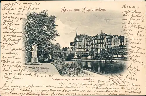Ansichtskarte Saarbrücken Louisenanlage mit Louisenbrücke 1899 Ankunftsstempel