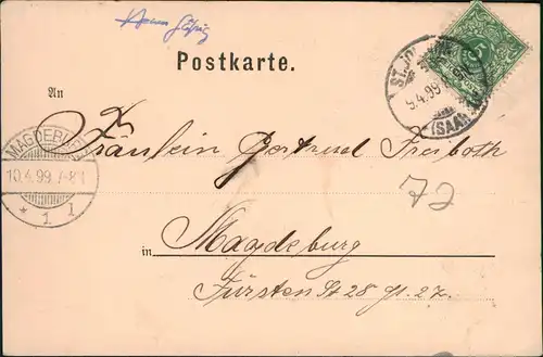 Ansichtskarte Saarbrücken Louisenanlage mit Louisenbrücke 1899 Ankunftsstempel