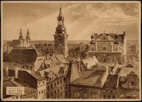 Postcard Posen Poznań Blick vom Rathaus - Künstlerkarte 1934