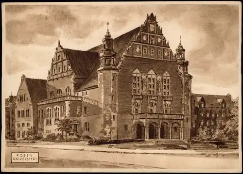 Postcard Posen Poznań Künstlerkarte Universität 1941