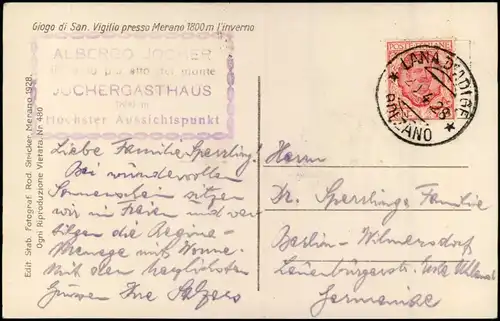 Cartoline Meran Merano Giogo di San. Vigilio bei Schneefall 1928