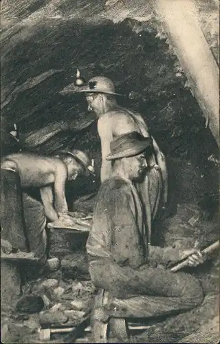.Frankreich Bergbau Tagebau in Frankreich, Bergbau-Arbeiter bei d. Arbeit 1920