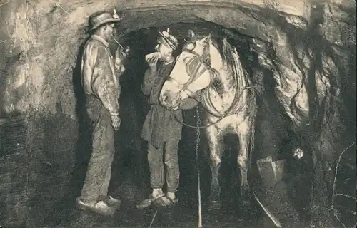 .Frankreich Bergbau Tagebau Frankreich Minen-Arbeiter mit Pferd im Stollen 1920