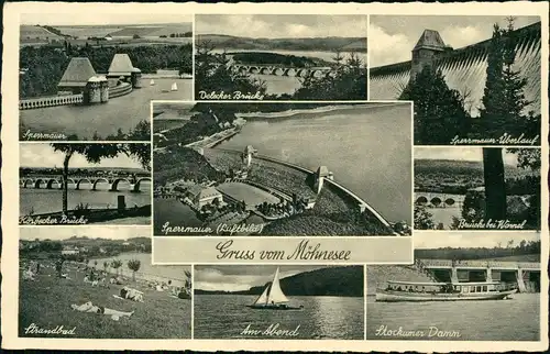Günne Möhnesee Stausee Mehrbildkarte der Talsperre Kreis Soest 1950