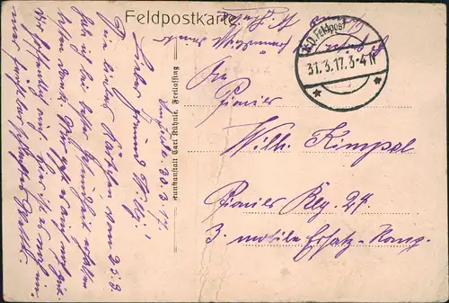 Vilosnes, 1. Weltkrieg 1917   Feldpost gelaufen (mit Feldpost Blindstempel)