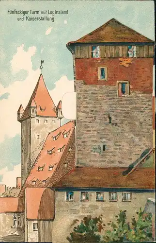 Nürnberg Fünfeckiger Turm, Klappkarte - Innenansichten Mechanische 1912