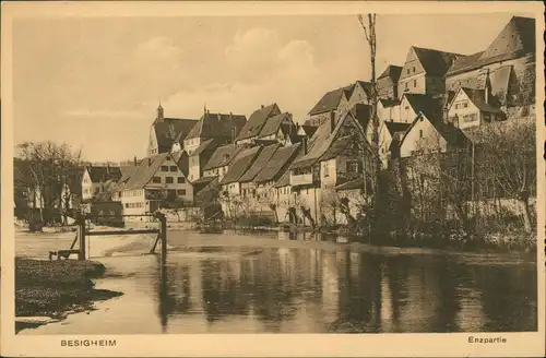 Ansichtskarte Besigheim Ortsansicht Enzpartie 1910