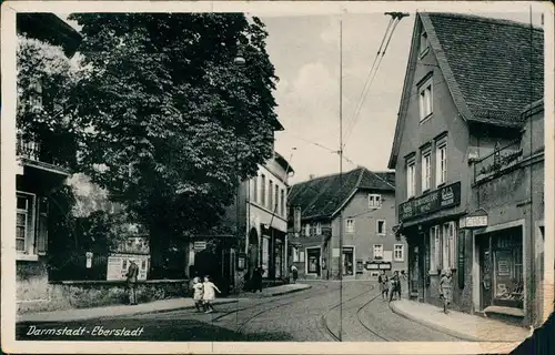 Ansichtskarte Eberstadt-Darmstadt Straßenpartie, Geschäfte 1932