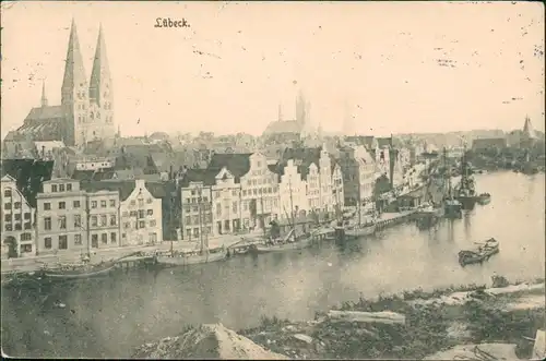 Ansichtskarte Lübeck Stadtblick - Segelboote 1907