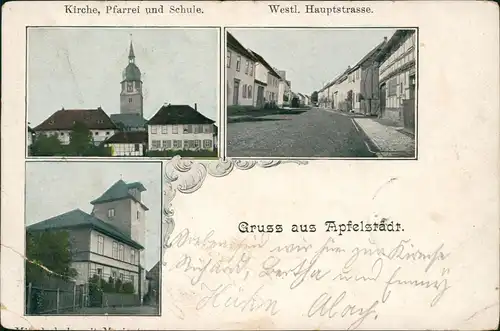 Apfelstädt-Nesse-Apfelstädt 3 Bild: Schule, Hauptstraße, Kirche 1904