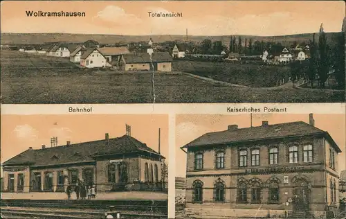 Ansichtskarte Wolkramshausen-Bleicherode Postamt, Bahnhof, Totale 1914