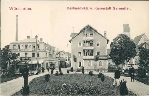 Ansichtskarte Bad Wörishofen Denkmalplatz u. Kuranstalt Geromiller. 1912