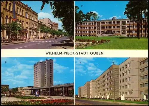 Ansichtskarte Guben Wilhelm-Pieck-Straße, Schule, Obersprucke 1975/1981
