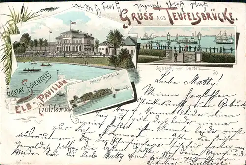 Ansichtskarte Litho AK Klein Flottbek-Hamburg Gruss aus Teufelsbrücke 1897