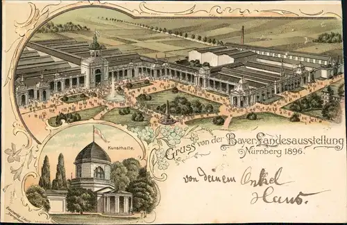 Litho AK Nürnberg Bayerische Landesausstellung Mehrbild  mit Kunsthalle 1897