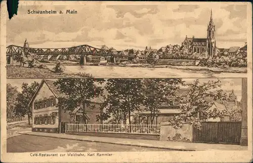 Schwanheim-Frankfurt am Main 2 Bild. Stadt Cafe-Restaurant zur Waldbahn 1930