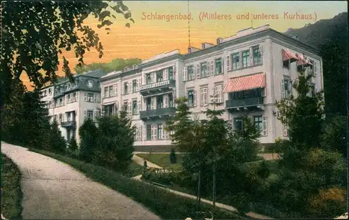 Ansichtskarte Schlangenbad Mittleres und unteres Kurhaus 1918