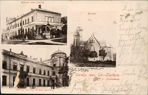 Ansichtskarte Großziethen-Schönefeld 3 Bild Schloß, Kirche 1901 Stempel Kremmen