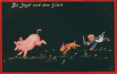 Kinder Künstlerkarte „Jugendstreiche" Die Jagd nach dem Glück 1912