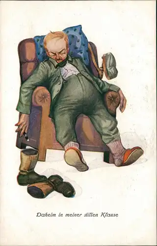 Ansichtskarte  Künstlerkarte Scherzkarte Daheim in meiner stillen Klause 1918