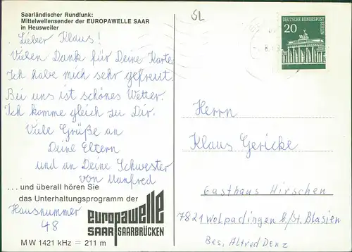 Heusweiler Saarländischer Rundfunk   der EUROPAWELLE SAAR Heusweiler 1970