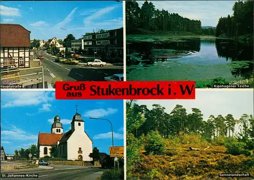 Stukenbrock Mehrbild-AK mit Hauptstraße Kipshagener Teiche Sennelandschaft 1970