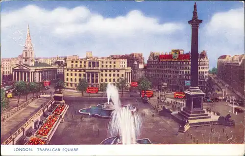 Postcard London Trafalgar Square, Denkmal, Bus-Verkehr 1954