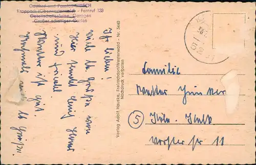 Kroppach Oberwestenwald Partie am Gasthof und Pension HIRSCH 1950