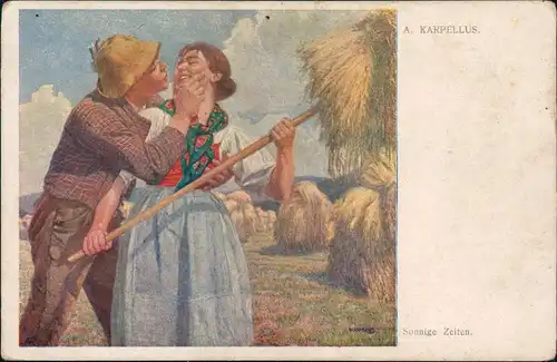 Künstlerkarte Gemälde A. KARPELLUS Sonnige Zeiten (Galerie Wiener Künstler) 1920
