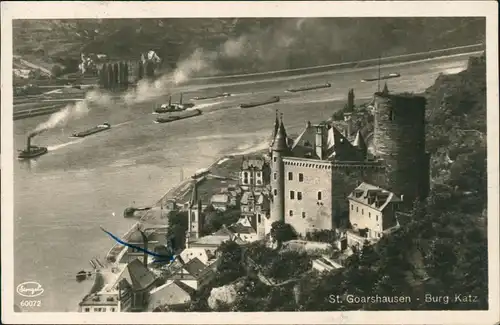 Ansichtskarte St. Goarshausen Blick auf Burg Katz und Dampfer 1928