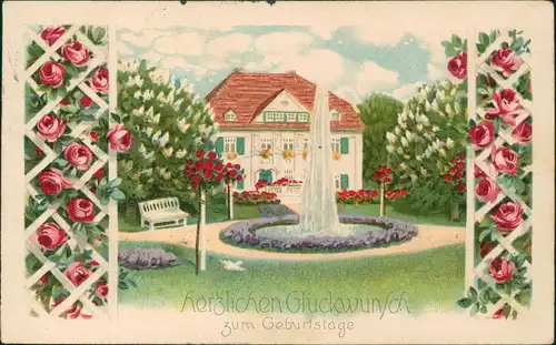 Geburtstag Birthday Villa Rosengarten 1914  gel. Metz Geprüft-Stempel