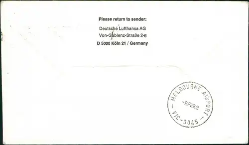 Brief  Lufthansa Erstflug Dubai Sydney 1982   gel Sonderstempel Dubai Melbourne