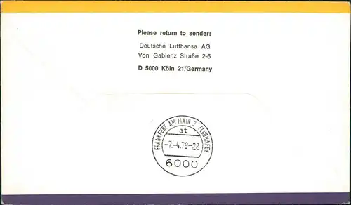 Brief  Lufthansa Erstflug Tunis Frankfurt 1979  gel. Airmail Sonderstempel