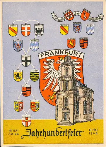 Ansichtskarte Frankfurt am Main Jahrhunderfeier Heraldik-Karte 1848 1948