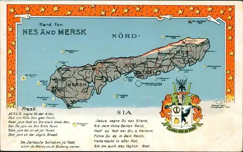 Postcard .Dänemark - NES AND MERSK Dänemark Danmark Landkarten AK 1912
