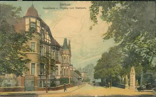 Ansichtskarte Bochum Bergstraße Eingang zum Stadtpark 1912/1908