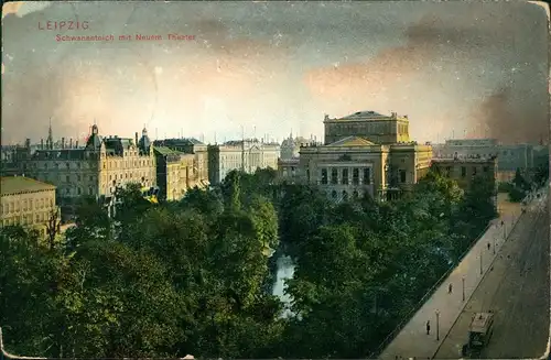Ansichtskarte Leipzig Schwanenteich mit Neuem Theater - Straße 1903