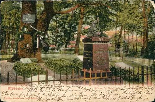 Wöbbelin Körnergrab Denkmal 1907  gel. Ankunftsstempel Berlinno Pommern