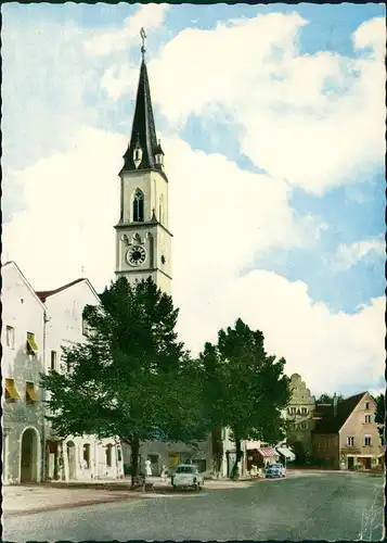 Neumarkt-Sankt Veit Ortsansicht, Straßen Partie, Autos, Kirche 1966