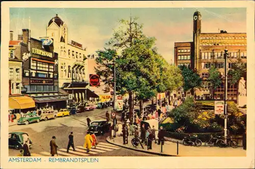 Amsterdam Amsterdam Rembrandtsplein, Geschäftsstraße, Autos, Verkehr 1962
