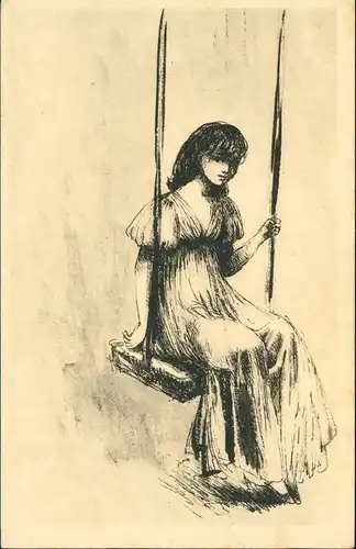 Ansichtskarte  Künstlerkarte Kunstwerk: Hanna Nagel Auf der Schaukel 1950